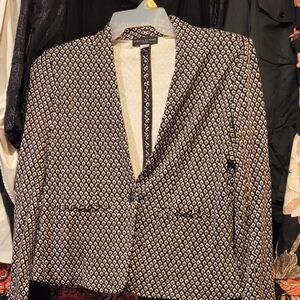 Black, Brown and Cream Deep V Patterned Blazer